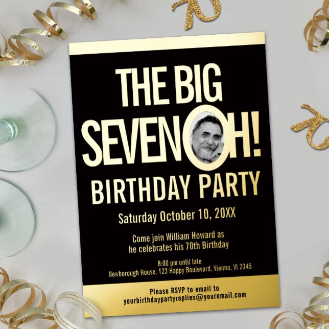 The Big Seven 0h! 70th Birthday graphic photo Foil Invitation (Creator Uploaded)