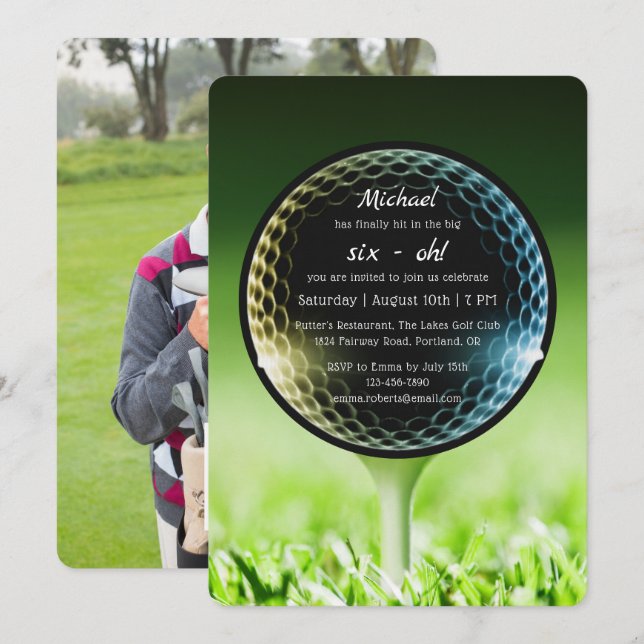 The Big Six-Oh Golf 60th Birthday Party Photo Invitation (Front/Back)