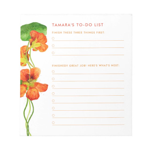 THE BIG THREE Nasturtium To-Do List  Notepad (Front)