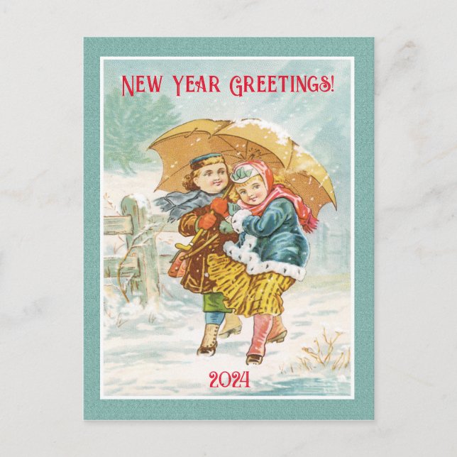 The Big Umbrella New Year Greetings Postcard (Front)