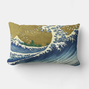 The Big Wave (Blue and Gold Japanese Art, Hokusai) Lumbar Pillow