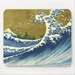 The Big Wave (Blue and Gold Japanese Art, Hokusai) Mouse Pad