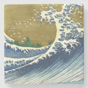 The Big Wave (Blue and Gold Japanese Art, Hokusai) Stone Coaster