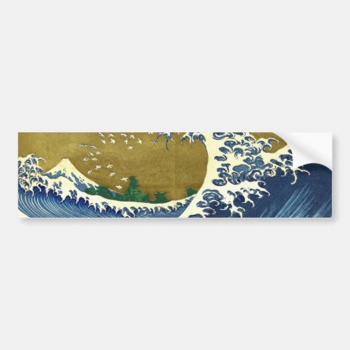 The Big Wave Blue and Gold Katsushika Hokusai Bumper Sticker