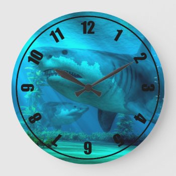 The Biggest Shark Large Clock by ArtOfDanielEskridge at Zazzle