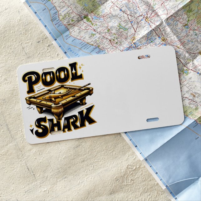 The Billiard Baron: Pool Shark Logo on Pool Table License Plate (In Situ)