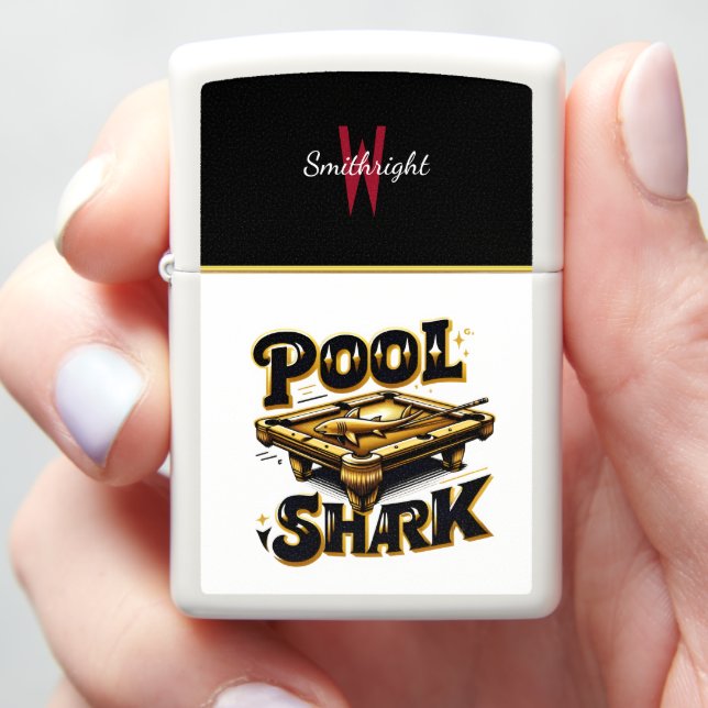 The Billiard Baron: Pool Shark Logo on Pool Table Zippo Lighter (In Hand)