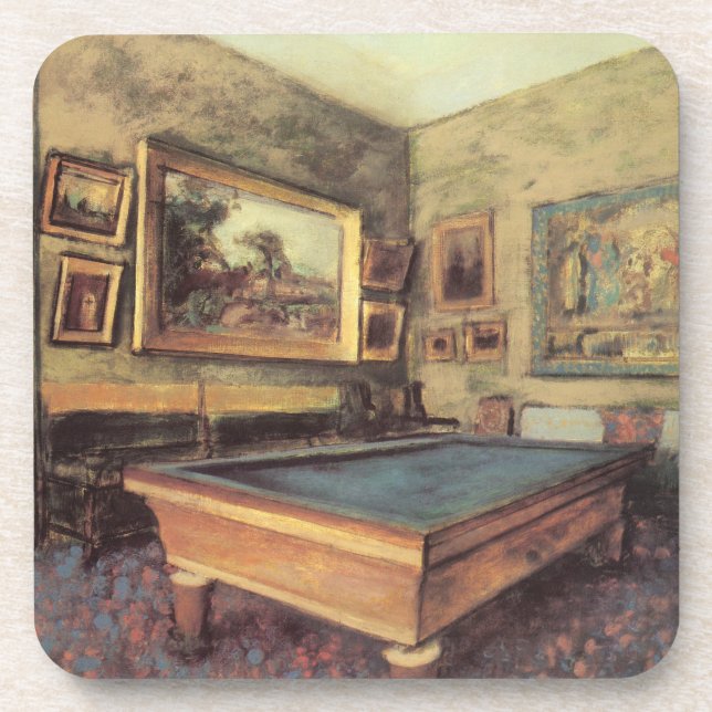 The Billiard Room at Menil Hubert by Edgar Degas Beverage Coaster (Front)