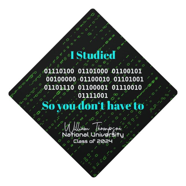 The Binary Computer Science Major Hacker Network Graduation Cap Topper (Front)