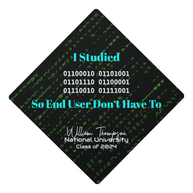 The Binary Computer Science Major Hacker Network Graduation Cap Topper (Front)