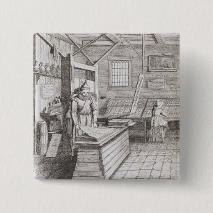 The bindery of Laurens Janszoon Koster, engraved b Pinback Button