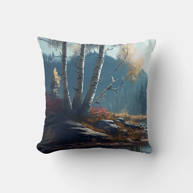 The Birches Northern Ireland Round, Birch View Throw Pillow (Front)