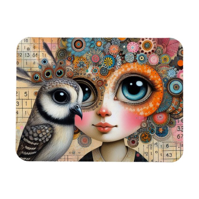 The Bird Lady Collage   Magnet (Horizontal)