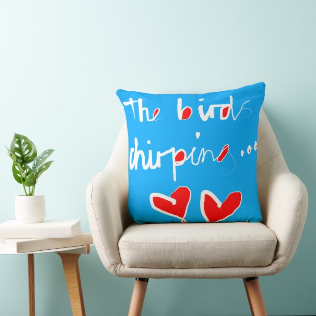 The Bird’s Chirping - Blue White Red Throw Pillow (Chair)