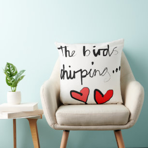 The Bird’s Chirping - White Black Red Throw Pillow