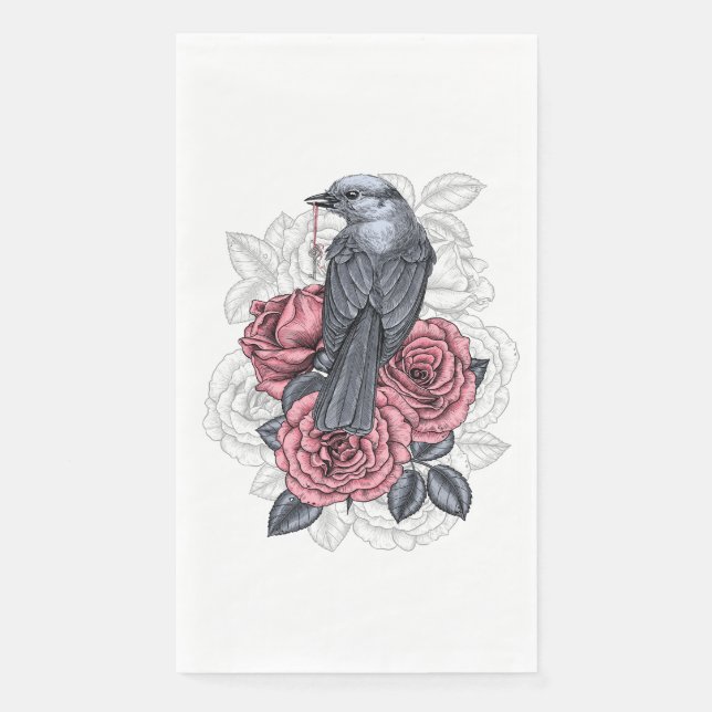 The bird with the silver key paper guest towels (Front)