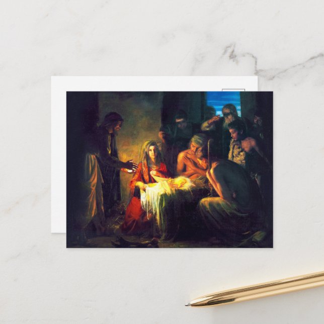 The Birth of Jesus by Carl Bloch Holiday Postcard (Front/Back In Situ)
