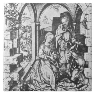The Birth of Jesus (by Martin Schongauer) Ceramic Tile