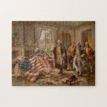 The Birth of Old Glory Jigsaw Puzzle<br><div class="desc">11” x 14” jigsaw puzzle with an image of “The Birth Of Old Glory, ” a painting from 1908 that depicts Betsy Ross showing General George Washington the first American flag. The artist, Edward Percy Moran (1862-1935), was an American artist known for his scenes of American history. See the entire...</div>