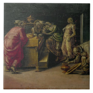 The Birth of St. John the Baptist (oil on panel) Tile