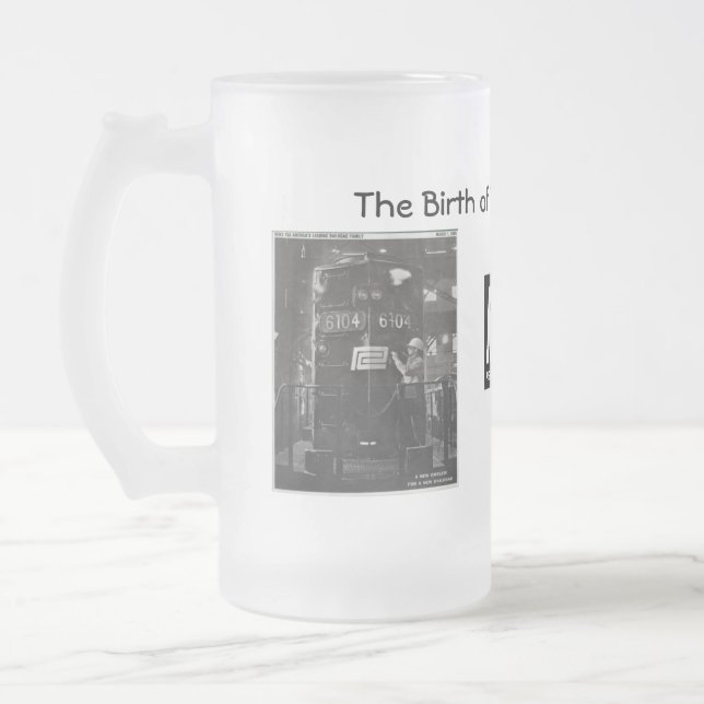 The Birth of The Penn Central Railroad Frosted Glass Beer Mug (Left)