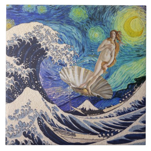 The Birth of Venus at The Great Wave Ceramic Tile