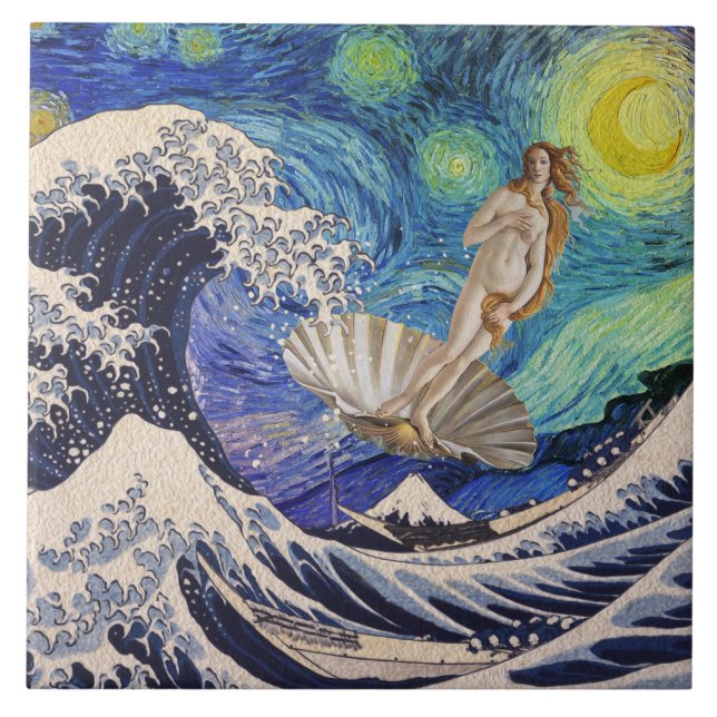 The Birth of Venus at The Great Wave Ceramic Tile (Front)