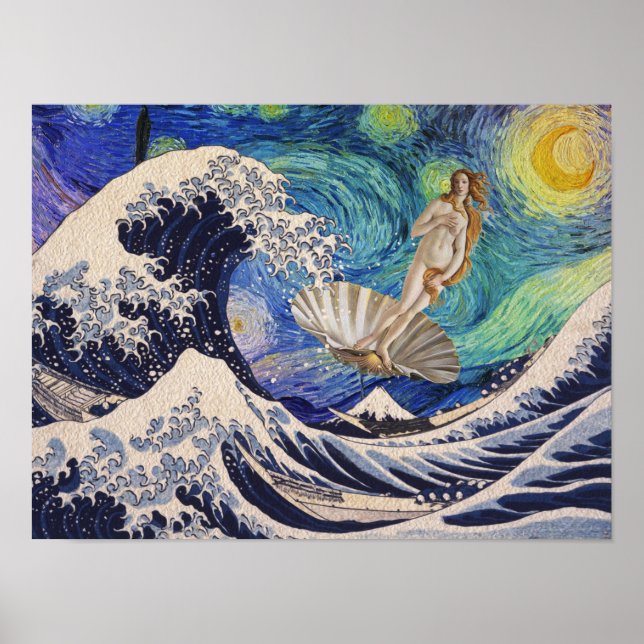 The Birth of Venus at The Great Wave Poster (Front)