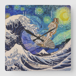 The Birth of Venus at The Great Wave Square Wall Clock