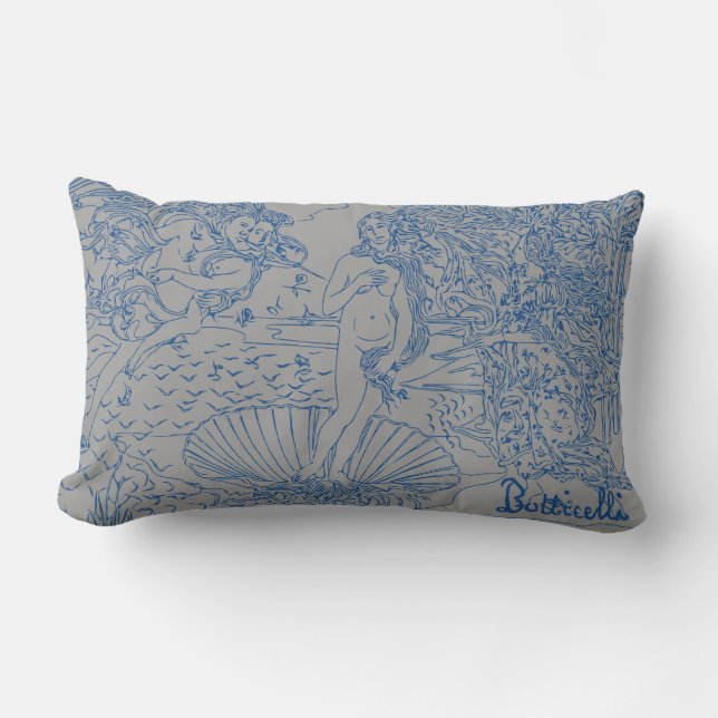 The Birth of Venus Sandro Botticelli Blue Gray Lumbar Pillow (Front)