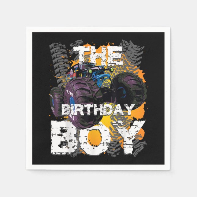 The Birthday Boy Monster Truck Matching Family Napkins (Front)