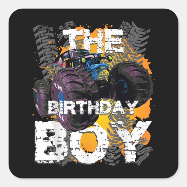 The Birthday Boy Monster Truck Matching Family Square Sticker (Front)