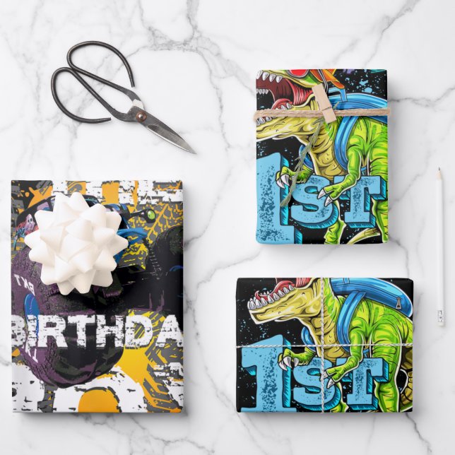 The Birthday Boy Monster Truck Matching Family Wrapping Paper Sheets (Front)