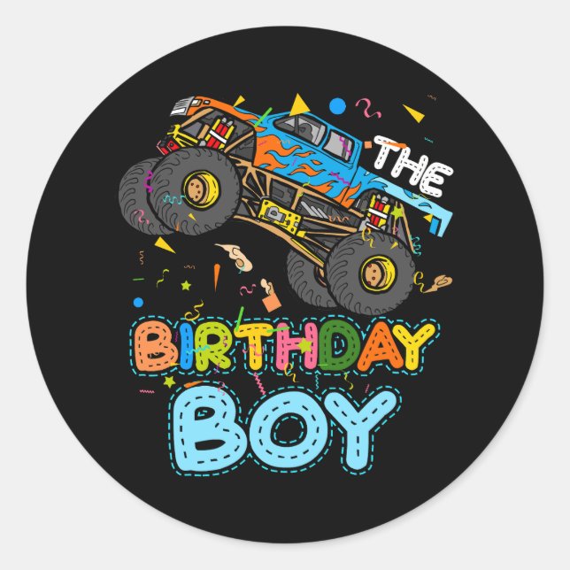 The Birthday Boy Monster Trucks Family Matching Pa Classic Round Sticker (Front)