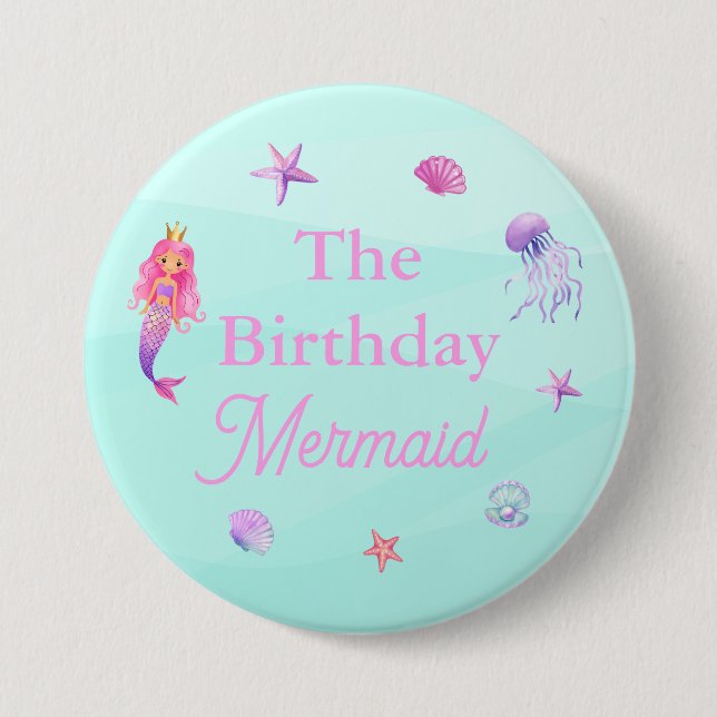 The Birthday Mermaid Party Button (Front)