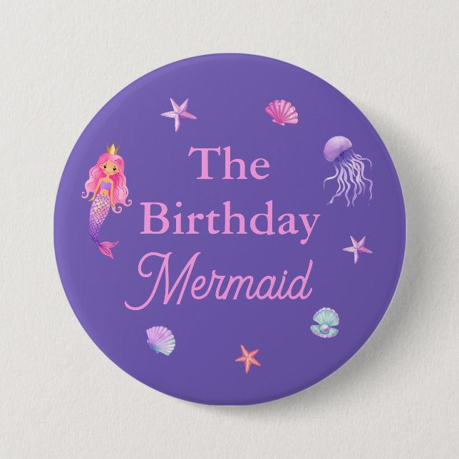 The Birthday Mermaid Party Button (Front)