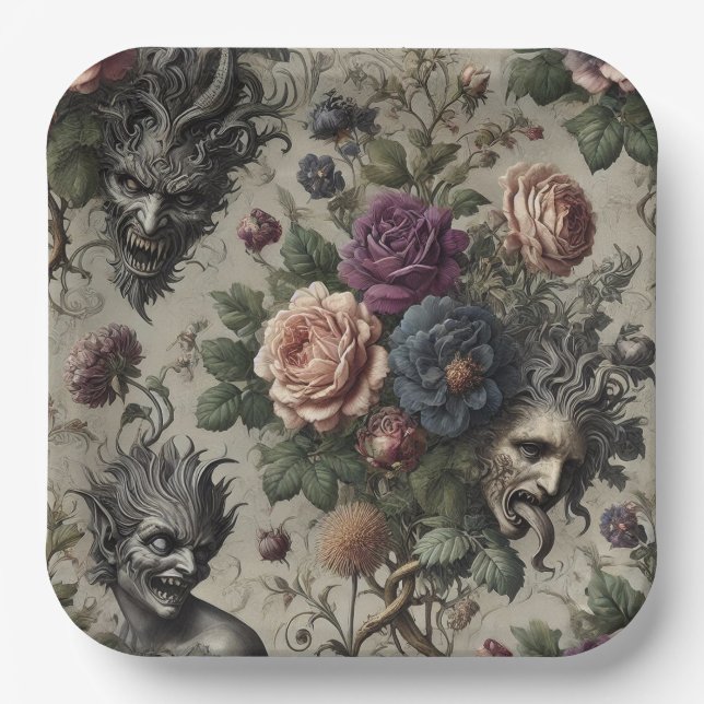 The Birthday Party – Gothic Victorian Floral  Paper Plates (Front)