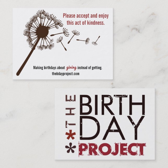 The Birthday Project Leave-Behind Cards (Front/Back)
