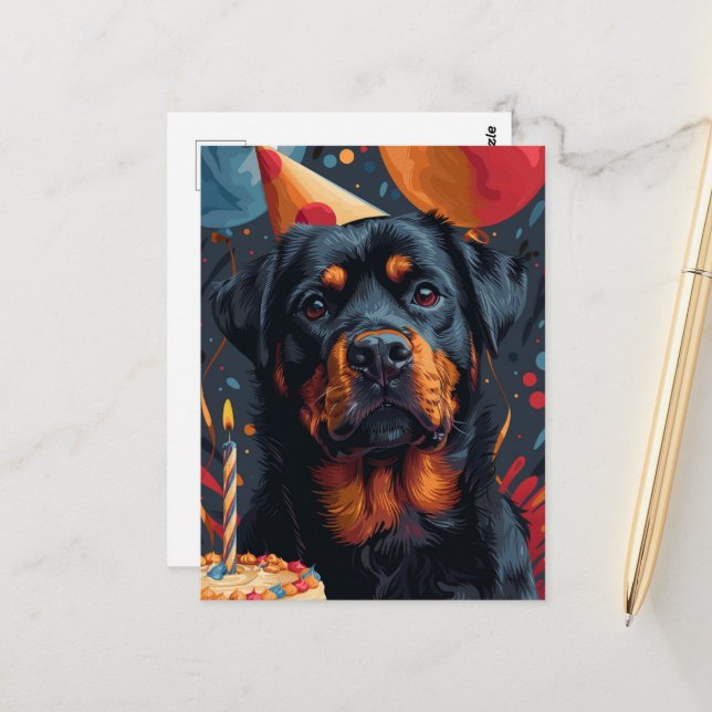The Birthday Rottweiler Dog Postcard (Front/Back In Situ)