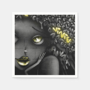The black and white and yellow graffiti woman napkins