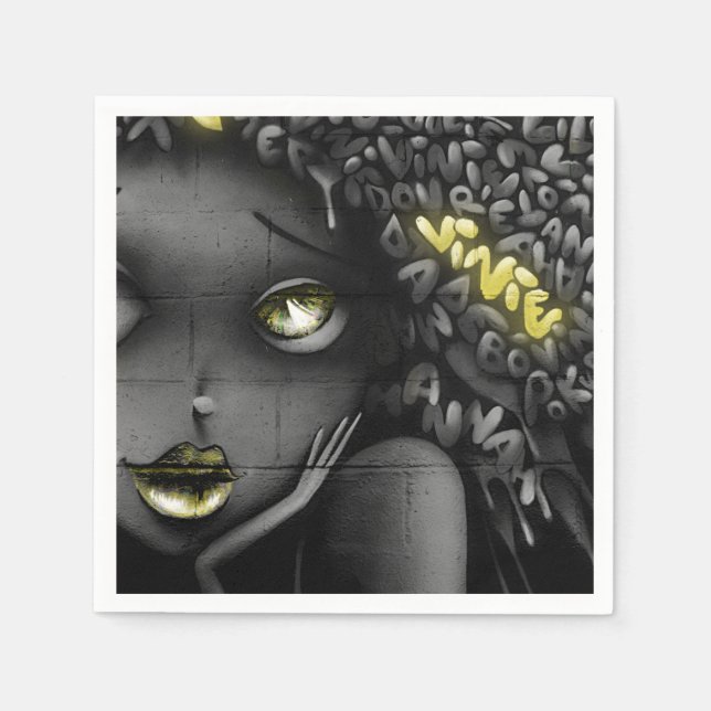 The black and white and yellow graffiti woman napkins (Front)