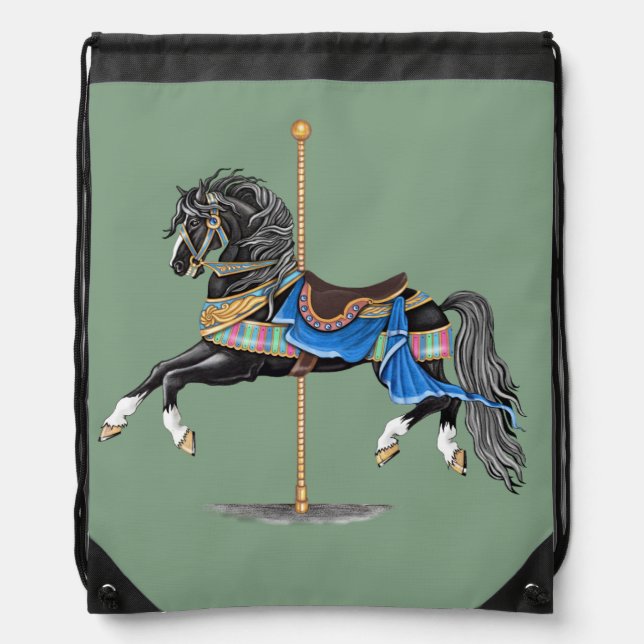 The Black Carousel Drawstring Backpack (Front)