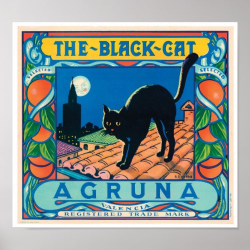 The Black Cat Agruna Valencia Oranges Vintage Cool Poster