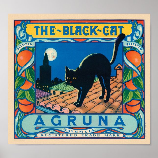 The Black Cat Agruna Vintage Crate Label Poster (Front)