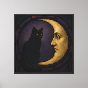 The Black Cat and the Quiet Moon Canvas Print