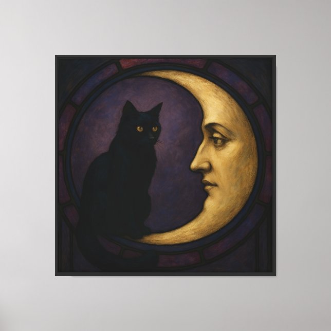 The Black Cat and the Quiet Moon Canvas Print (Front)