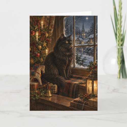 The Black Cat at Christmas| Greeting Card