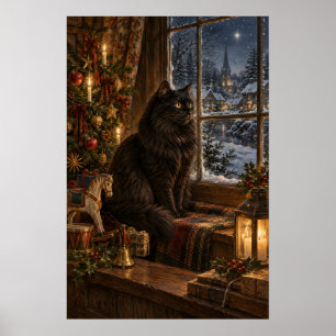 The Black Cat at Christmas Poster