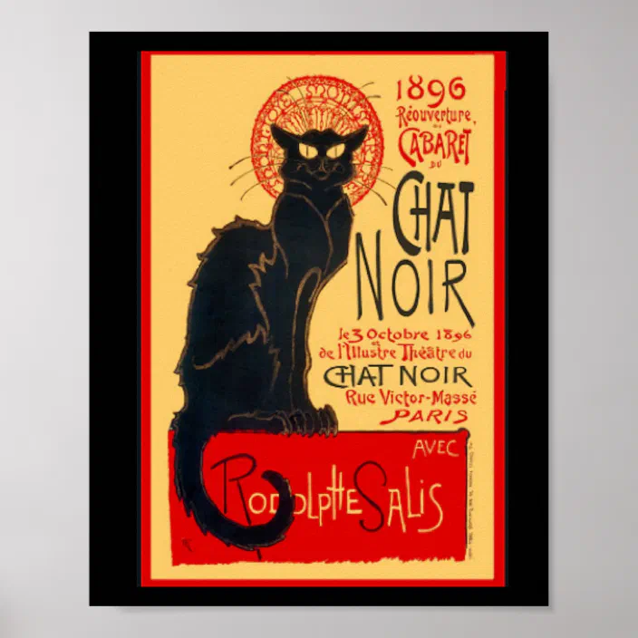 Chat Noir Black Cat Vintage print art poster Prochainement painting A1 size 