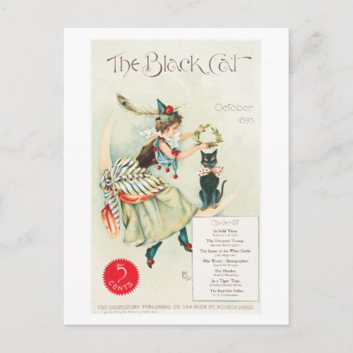 The Black Cat October 1895 vintage cat art  Postcard